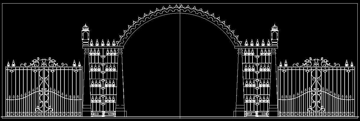 Ornamental Main Gate Design with Elevation- Free CAD Block